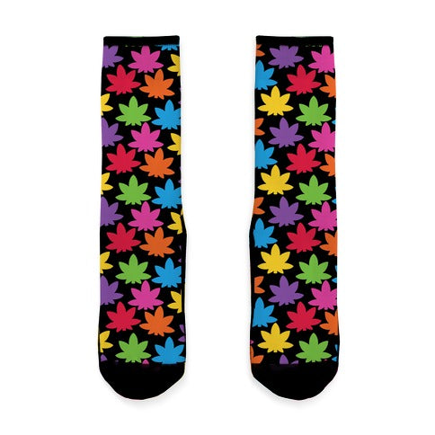 Rainbow Pot Leaf Pattern Socks