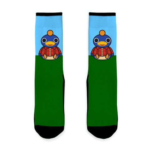Roald Sitting With An Orange On His Head (Animal Crossing) Socks