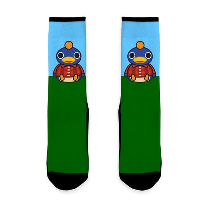 Roald Sitting With An Orange On His Head (Animal Crossing) Socks