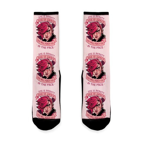 She is Beauty, She Is Grace, She will Punch You In The Face Socks