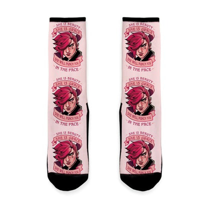 She is Beauty, She Is Grace, She will Punch You In The Face Socks