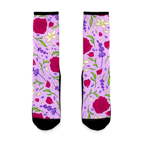 Tea Leaves And Flowers Pattern Socks