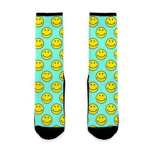 Teal Smiley Face Pattern Socks