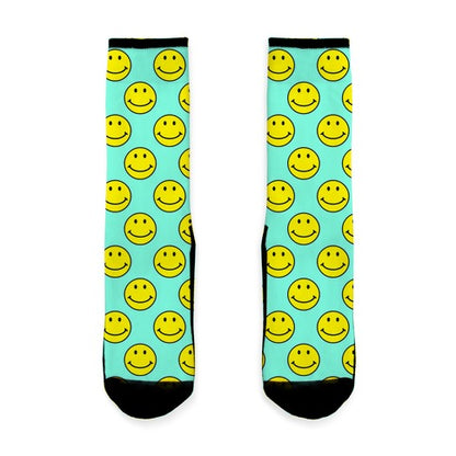 Teal Smiley Face Pattern Socks
