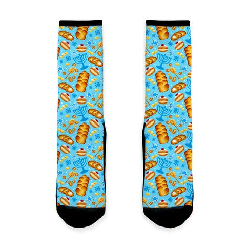 Traditional Hanukkah Food Pattern Socks