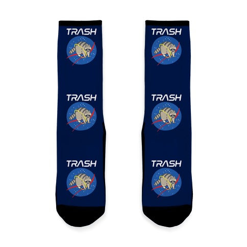 Trash Raccoon Nasa Logo Parody White Print Socks