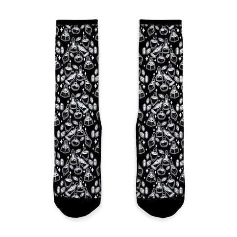 White On Black Potions Pattern Socks