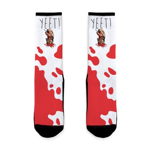 Yeet Alien Parody White Print Socks