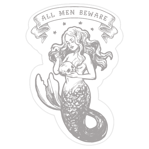 All Men Beware Vintage Mermaid Die Cut Sticker
