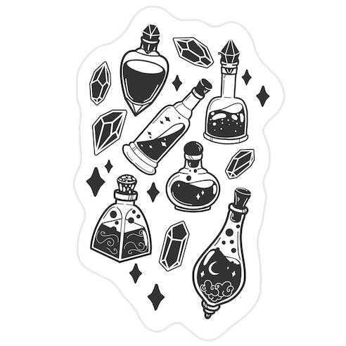 Black On White Potions Pattern Die Cut Sticker