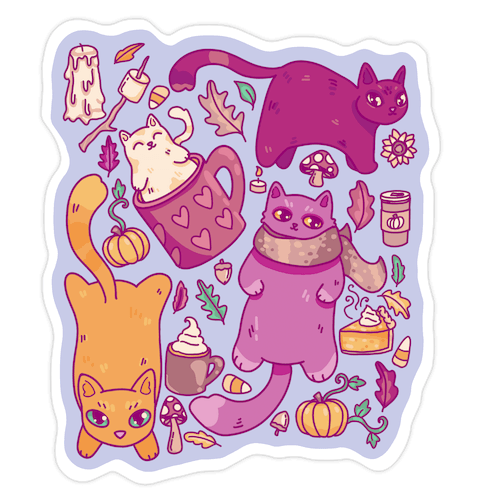 Fall Cats Pattern Die Cut Sticker