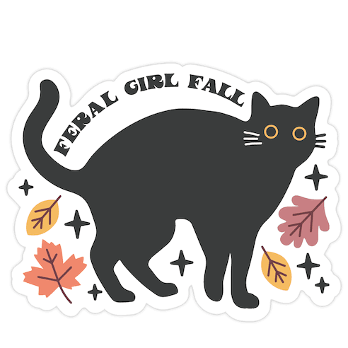 Feral Girl Fall Black Cat Die Cut Sticker