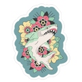 Floral Shark Traditional Tattoo Die Cut Sticker