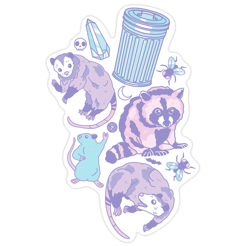 Pastel Goth Trash Animals Pattern Die Cut Sticker