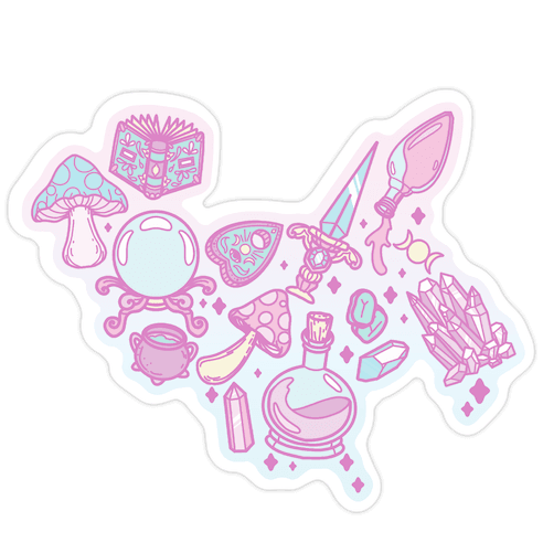 Pastel Goth Witch Pattern Die Cut Sticker