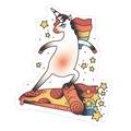 Rad Unicorn Skateboarding a Pizza Tattoo Die Cut Sticker