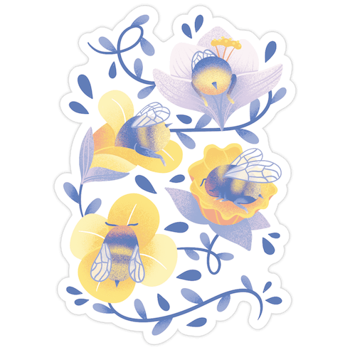 Sleepy Bumble Bee Butts Floral Die Cut Sticker