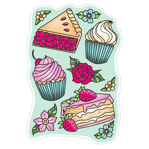 Traditional Tattoo Style Desserts Die Cut Sticker