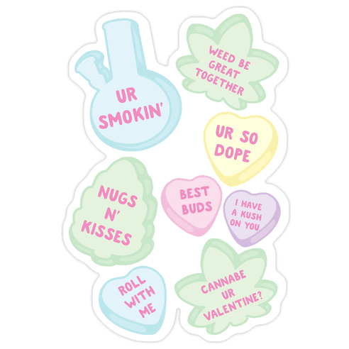 Weed Candy Hearts Pattern Die Cut Sticker